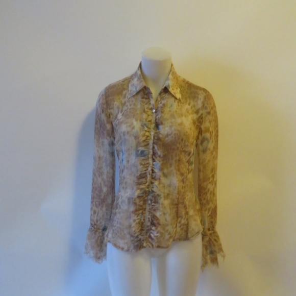 A'NUE LIGNE BROWN/CREAM/BLUE ANIMAL PRINT TOP SZ S - Picture 2 of 8